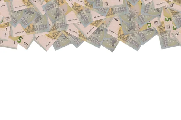 Wzorcowa część zbliżenia banknotów euro 5 z drobnymi brązowymi detalami — Zdjęcie stockowe