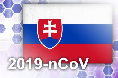 Slovakya bayrağı ve 2019 ncov yazıtlı fütüristik dijital soyut kompozisyon. Covid-19 virüs salgını kavramı