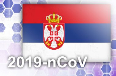 Sırbistan bayrağı ve 2019 ncov yazılı fütüristik dijital soyut kompozisyon. Covid-19 virüs salgını kavramı