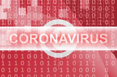 Tunus bayrağı ve Coronavirus beyaz yazıtlı fütüristik dijital soyut kompozisyon. Covid-19 virüs salgını kavramı