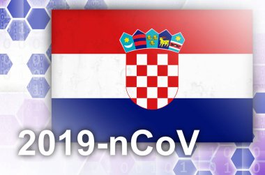 Hırvatistan bayrağı ve 2019 ncov yazılı fütüristik dijital soyut kompozisyon. Covid-19 virüs salgını kavramı