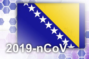 Bosna-Hersek bayrağı ve 2019-nCoV yazılı fütüristik dijital soyut kompozisyon. Covid-19 virüs salgını kavramı