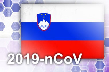 Slovenya bayrağı ve 2019 ncov yazılı fütüristik dijital soyut kompozisyon. Covid-19 virüs salgını kavramı