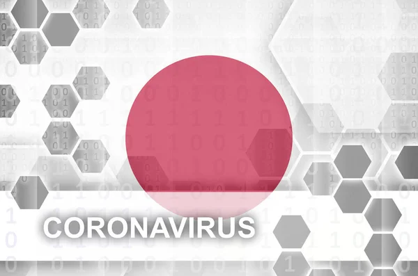 Japanse Vlag Futuristische Digitale Abstracte Compositie Met Coronavirus Inscriptie Covid — Stockfoto