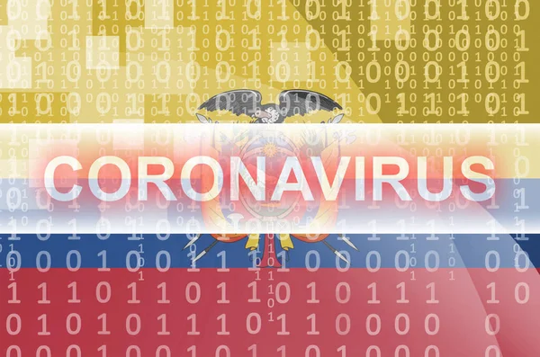 Bandiera Ecuador Futuristica Composizione Astratta Digitale Con Iscrizione Bianca Coronavirus — Foto Stock