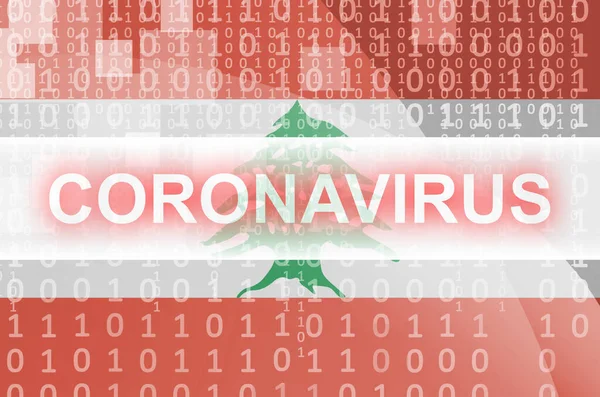 Bandeira Líbano Composição Abstrata Digital Futurista Com Inscrição Branca Coronavirus — Fotografia de Stock