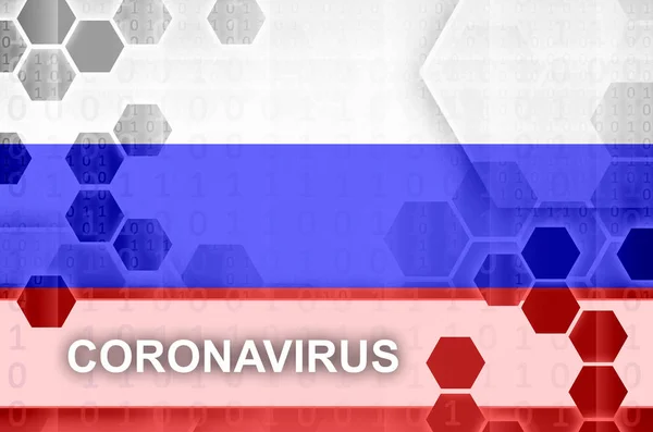 Bandeira Rússia Composição Abstrata Digital Futurista Com Inscrição Coronavirus Conceito — Fotografia de Stock