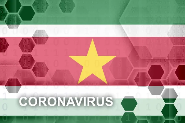 Bandiera Suriname Composizione Astratta Digitale Futuristica Con Iscrizione Coronavirus Concetto — Foto Stock