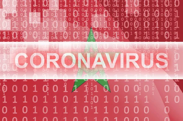 Marokko Vlag Futuristische Digitale Abstracte Compositie Met Coronavirus Witte Inscriptie — Stockfoto