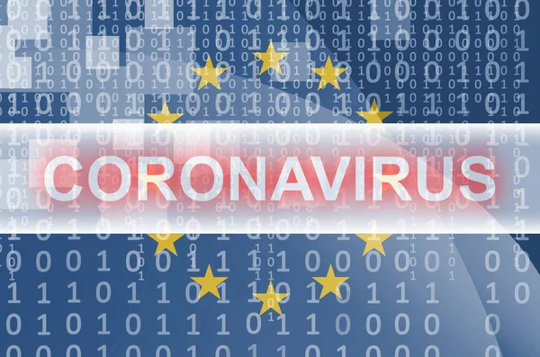 Europese Vlag Futuristische Digitale Abstracte Compositie Met Coronavirus Witte Inscriptie — Stockfoto