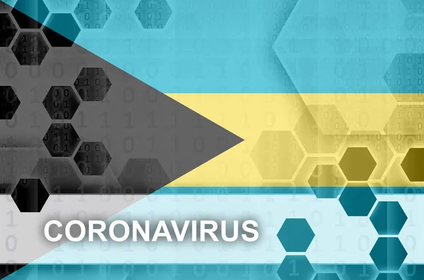 Bahamská Vlajka Futuristická Digitální Abstraktní Kompozice Nápisem Coronavirus Covid Virus — Stock fotografie