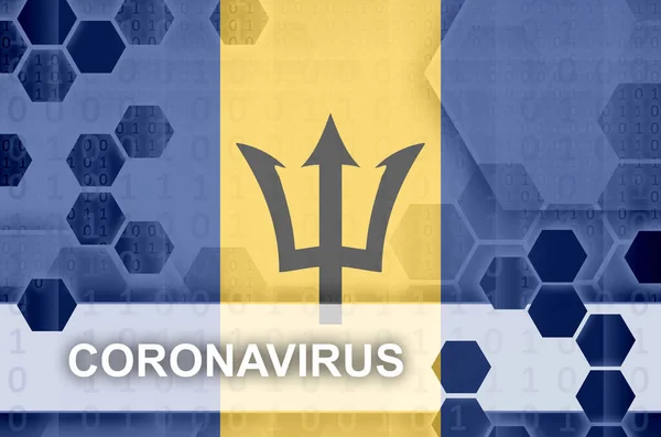 Bandeira Barbados Composição Abstrata Digital Futurista Com Inscrição Coronavirus Conceito — Fotografia de Stock