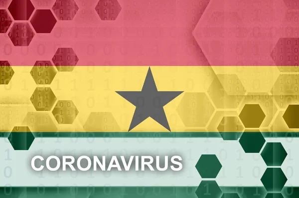 Bandiera Ghana Futuristica Composizione Astratta Digitale Con Iscrizione Coronavirus Concetto — Foto Stock