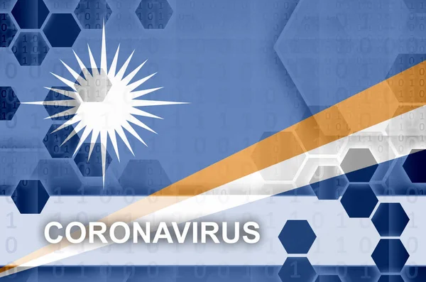Marshallöarna Flagga Och Futuristisk Digital Abstrakt Komposition Med Coronavirus Inskription — Stockfoto