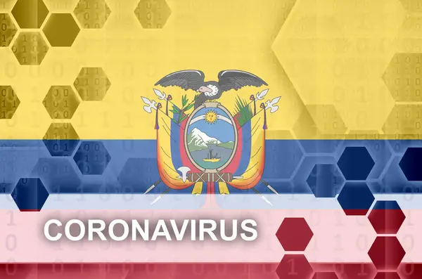 Ecuador Flagga Och Futuristisk Digital Abstrakt Sammansättning Med Coronavirus Inskription — Stockfoto