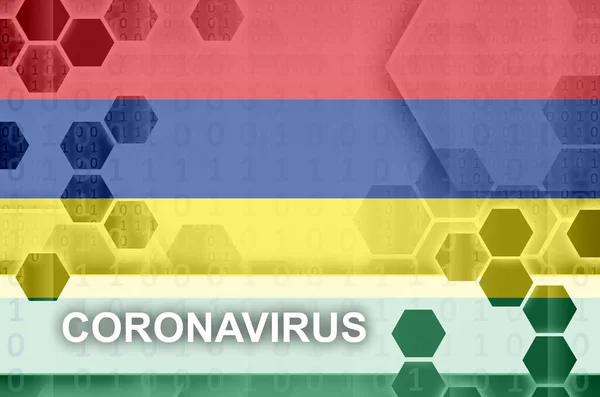 Mauritius Vlag Futuristische Digitale Abstracte Compositie Met Coronavirus Inscriptie Covid — Stockfoto