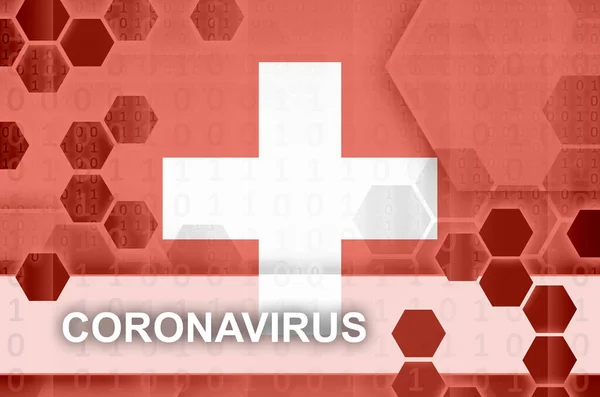 Svizzera Bandiera Futuristica Composizione Astratta Digitale Con Iscrizione Coronavirus Concetto — Foto Stock