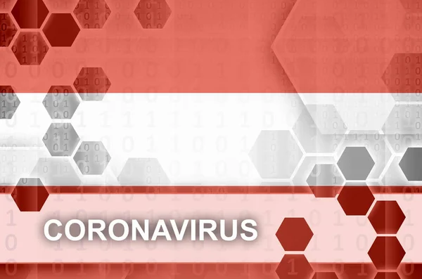 Flaga Austrii Futurystyczna Cyfrowa Abstrakcyjna Kompozycja Napisem Coronavirus Koncepcja Wybuchu — Zdjęcie stockowe