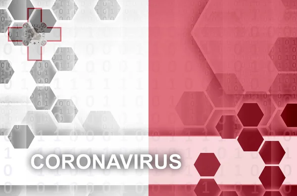 Malta Vlag Futuristische Digitale Abstracte Compositie Met Coronavirus Inscriptie Covid — Stockfoto