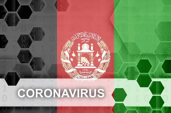 Bandiera Afghana Futuristica Composizione Astratta Digitale Con Iscrizione Coronavirus Concetto — Foto Stock