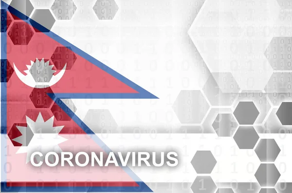 Nepal Flagge Und Futuristische Digitale Abstrakte Komposition Mit Coronavirus Inschrift — Stockfoto