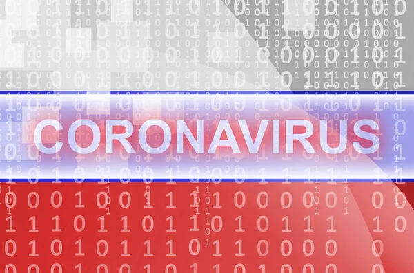 Bandeira Rússia Composição Abstrata Digital Futurista Com Inscrição Branca Coronavirus — Fotografia de Stock