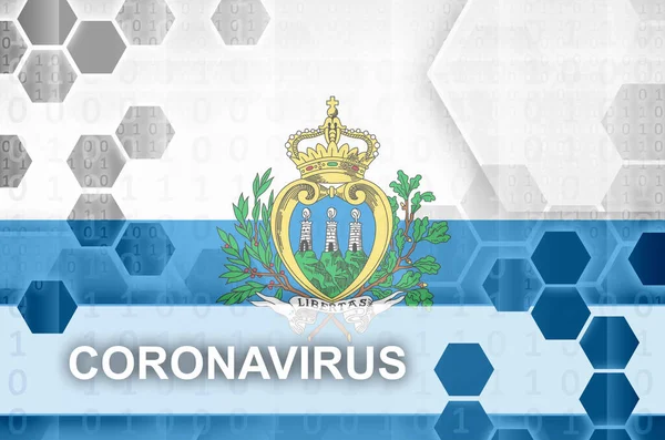 San Marino Flagga Och Futuristisk Digital Abstrakt Komposition Med Coronavirus — Stockfoto