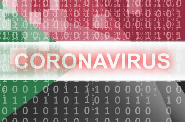 Bandeira Sudão Composição Abstrata Digital Futurista Com Inscrição Branca Coronavirus — Fotografia de Stock