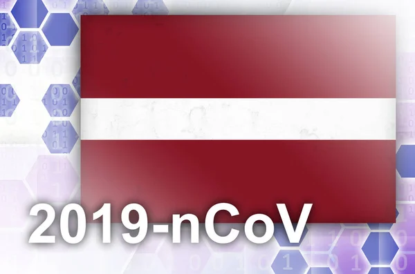 Bandiera Lettonia Composizione Astratta Digitale Futuristica Con Iscrizione 2019 Ncov — Foto Stock