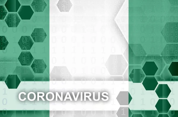 Nigeria Flagga Och Futuristisk Digital Abstrakt Sammansättning Med Coronavirus Inskription — Stockfoto