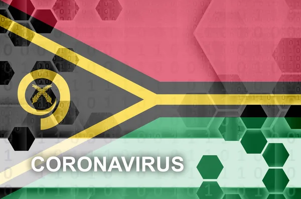 Bandeira Vanuatu Composição Abstrata Digital Futurista Com Inscrição Coronavirus Conceito — Fotografia de Stock