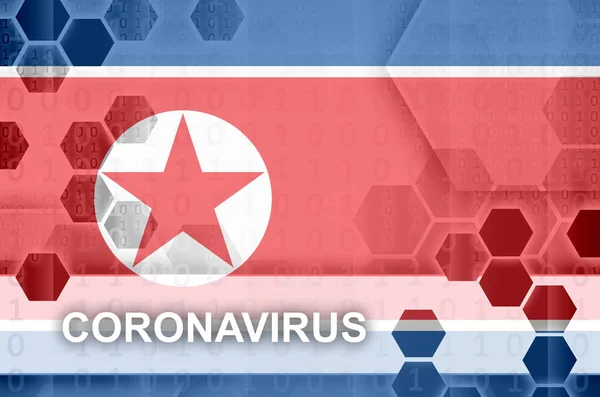 Bandeira Coreia Norte Composição Abstrata Digital Futurista Com Inscrição Coronavirus — Fotografia de Stock