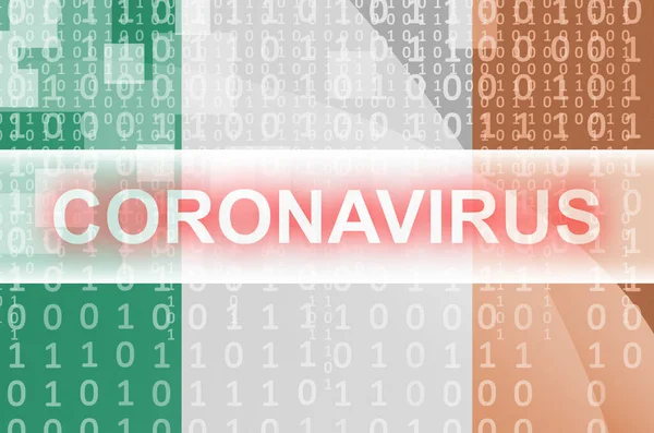 Bandiera Irlandese Futuristica Composizione Astratta Digitale Con Iscrizione Bianca Coronavirus — Foto Stock