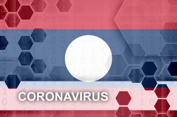 라오스 플래그와 코로나 바이러스 글씨체의 디지털 구성이다 Covid Virus Outflow — 스톡 사진