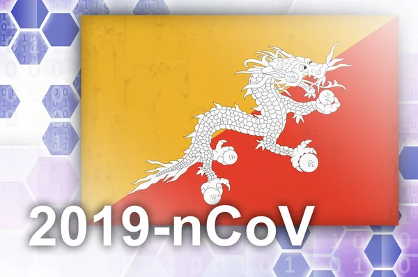 Bandiera Bhutana Composizione Astratta Digitale Futuristica Con Iscrizione 2019 Ncov — Foto Stock