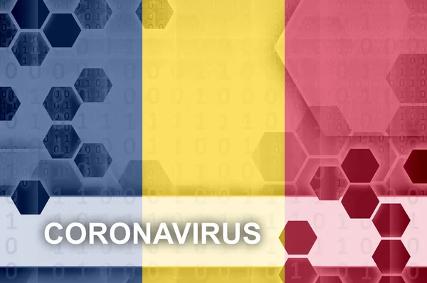 Tsjaad Vlag Futuristische Digitale Abstracte Compositie Met Coronavirus Inscriptie Covid — Stockfoto