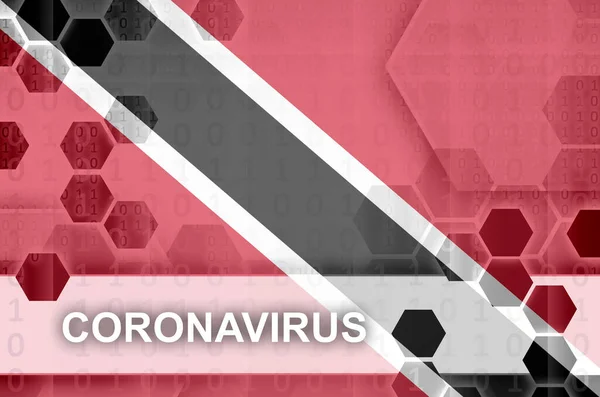 Bandiera Trinidad Tobago Futuristica Composizione Astratta Digitale Con Iscrizione Coronavirus — Foto Stock