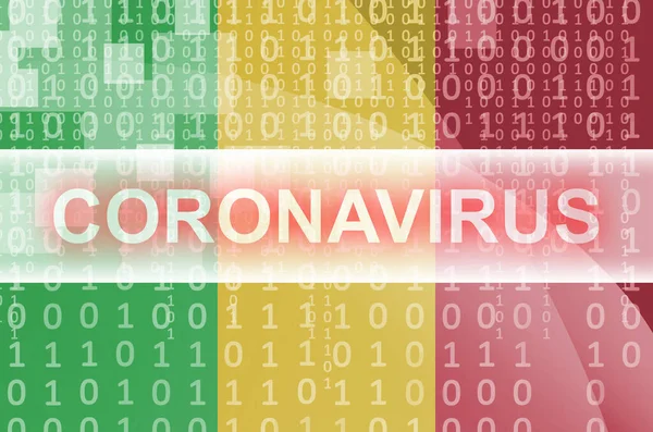 Bandeira Mali Composição Abstrata Digital Futurista Com Inscrição Branca Coronavirus — Fotografia de Stock