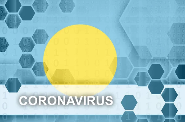 Palau Flag Futuristic Digital Abstract Composition Coronavirus Inscription Covid Virus — Stock Photo, Image