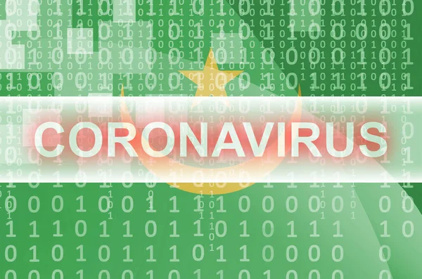 Bandiera Mauritana Futuristica Composizione Astratta Digitale Con Iscrizione Bianca Coronavirus — Foto Stock