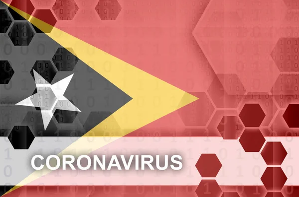 Timor Leste Vlag Futuristische Digitale Abstracte Compositie Met Coronavirus Inscriptie — Stockfoto
