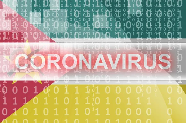 Mozambique Vlag Futuristische Digitale Abstracte Compositie Met Coronavirus Witte Inscriptie — Stockfoto