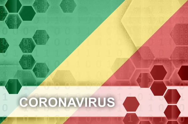Flaga Konga Futurystyczna Cyfrowa Abstrakcyjna Kompozycja Napisem Coronavirus Koncepcja Wybuchu — Zdjęcie stockowe