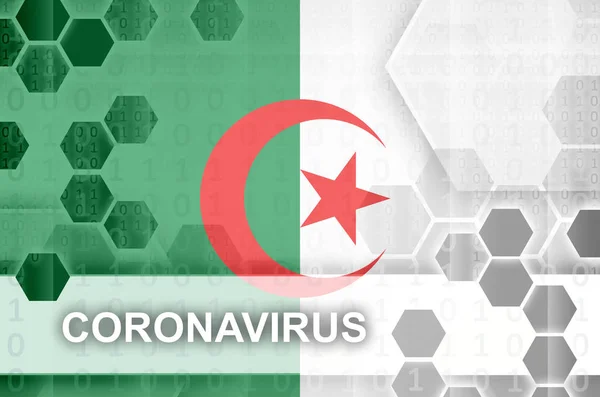Bandiera Algeria Futuristica Composizione Astratta Digitale Con Iscrizione Coronavirus Concetto — Foto Stock