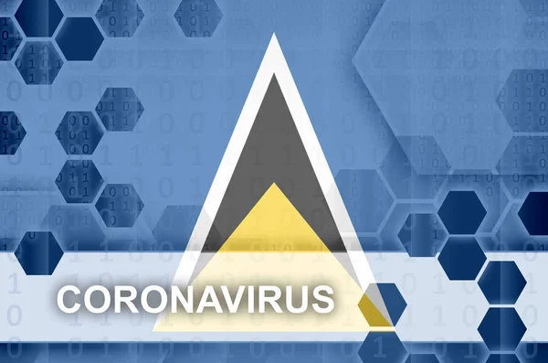 Saint Lucia Vlag Futuristische Digitale Abstracte Compositie Met Coronavirus Inscriptie — Stockfoto