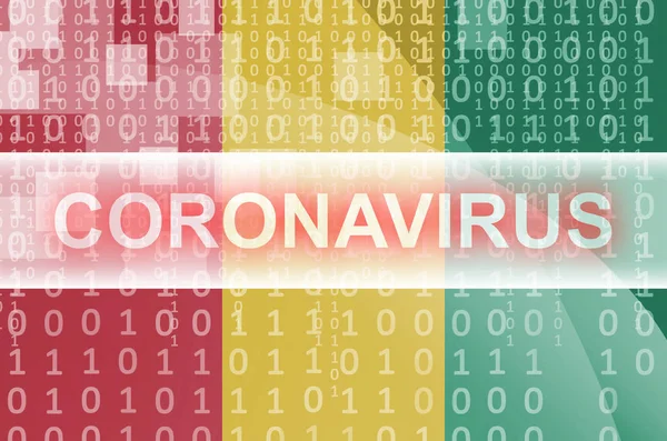 ギニアフラグとコロナウイルス白碑文と未来的なデジタル抽象的な組成 Covid 19ウイルス感染の概念 — ストック写真