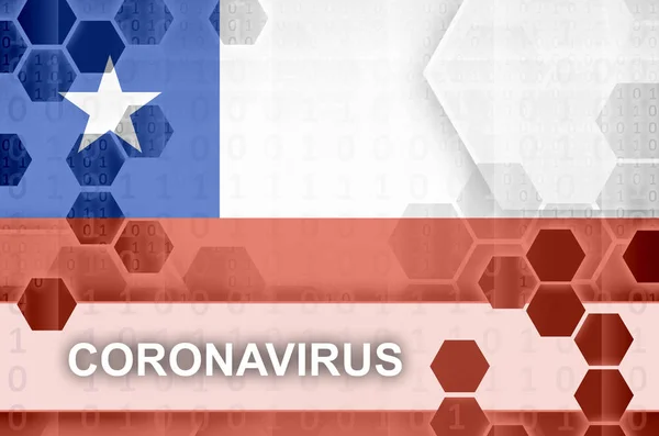 Chile Flagga Och Futuristisk Digital Abstrakt Sammansättning Med Coronavirus Inskription — Stockfoto