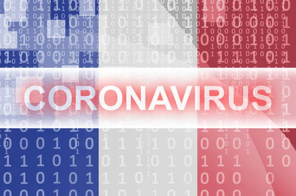 Bandiera Francia Futuristica Composizione Astratta Digitale Con Iscrizione Bianca Coronavirus — Foto Stock