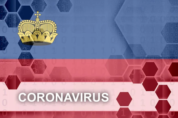 Bendera Liechtenstein Dan Komposisi Abstrak Digital Futuristik Dengan Tulisan Coronavirus — Stok Foto