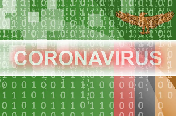 Zambia Flag Futuristic Digital Computation Coronavirus White Inscription Covid Virus — 스톡 사진